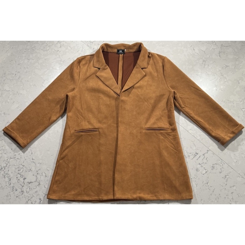 HAVE Blazer Jacket Womens 3X Tan Camel Faux Suede Open Front Western Boho 930434